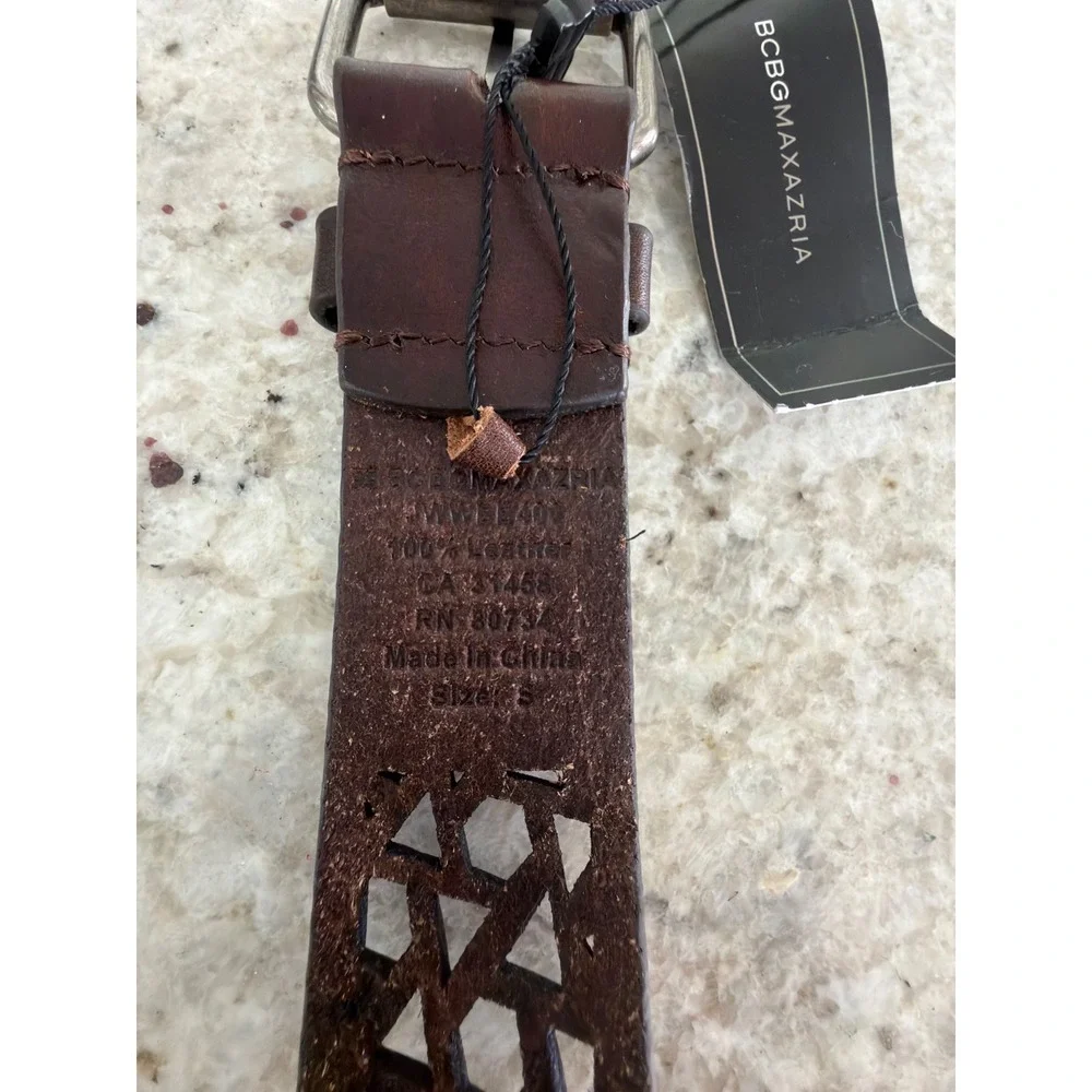 BCBGMAXAZRIA Size S Chestnut Cutout Leather Hip Belt NWT‎ 100% Leather